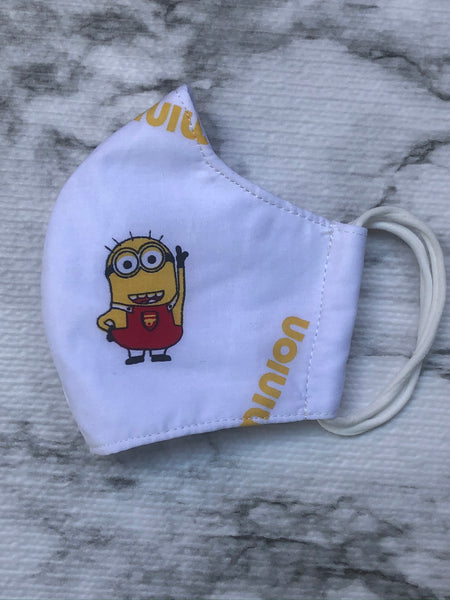 Minions print woven cotton masks 4 ply with pocket for kids 3-5 years old