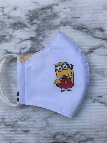 Minions print woven cotton masks 4 ply with pocket for kids 5-10 years old