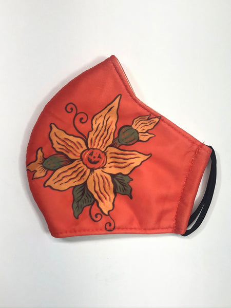 Orange Halloween pumpkin with flowers face mask for teen & small adult