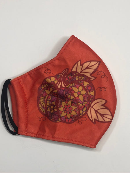 Orange Halloween pumpkin with flowers face mask for teen & small adult