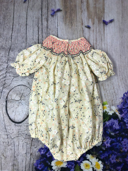 Light yellow white floral smocked bubbles