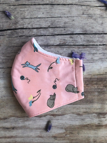Cats print cotton mask with pocket for girls 3-5 years old