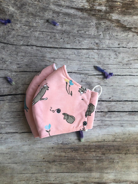 Cats print cotton mask with pocket for girls 3-5 years old