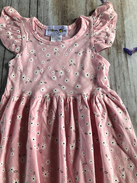 Light pink white flowers knit cotton dress