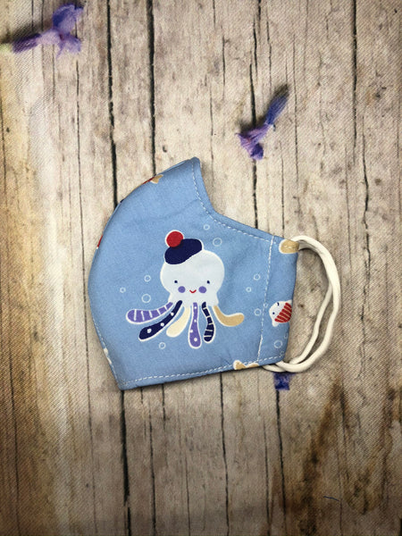 Octopus and fish face mask for boys and girls 5-10 years old with pocket