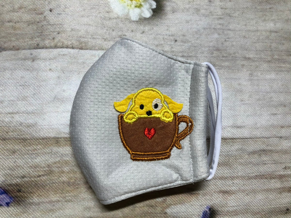 Teacup puppy applique face mask for kids 2-5 years old
