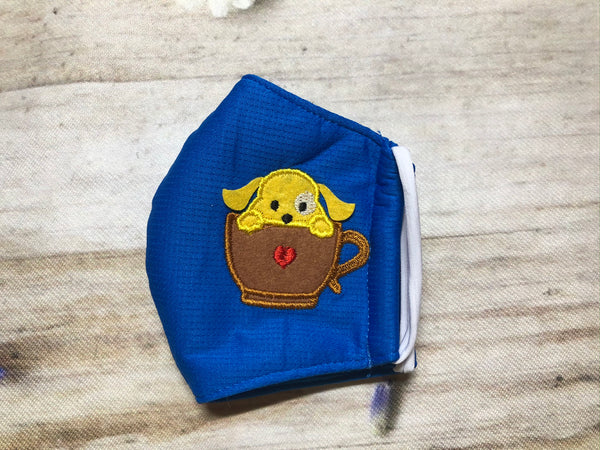 Teacup puppy applique face mask for kids 2-5 years old