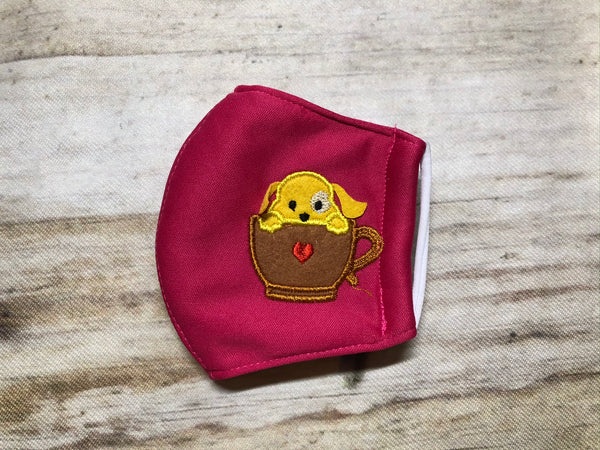 Teacup puppy applique face mask for kids 2-5 years old
