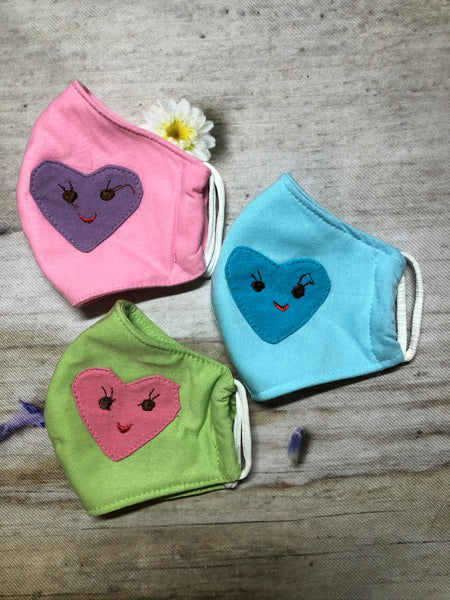 Solid color star, heart and hippo applique face mask for kids 2-5 years old