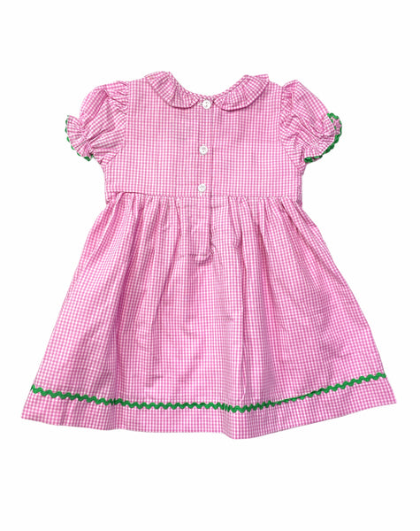 Zoo theme smocked dress with ruffle neck