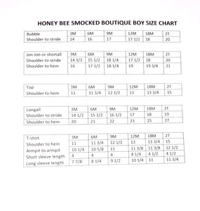 Size chart for boys