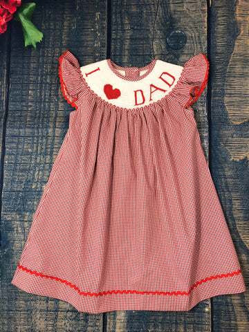 I LOVE DAD SMOCKED BISHOP SMOCKED DRESS