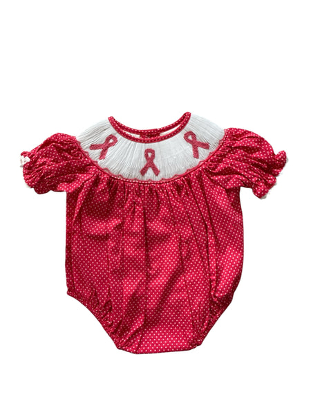 Pink ribbon smocked bubble