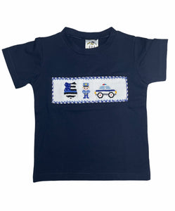 Police navy blue smocked T-shirt