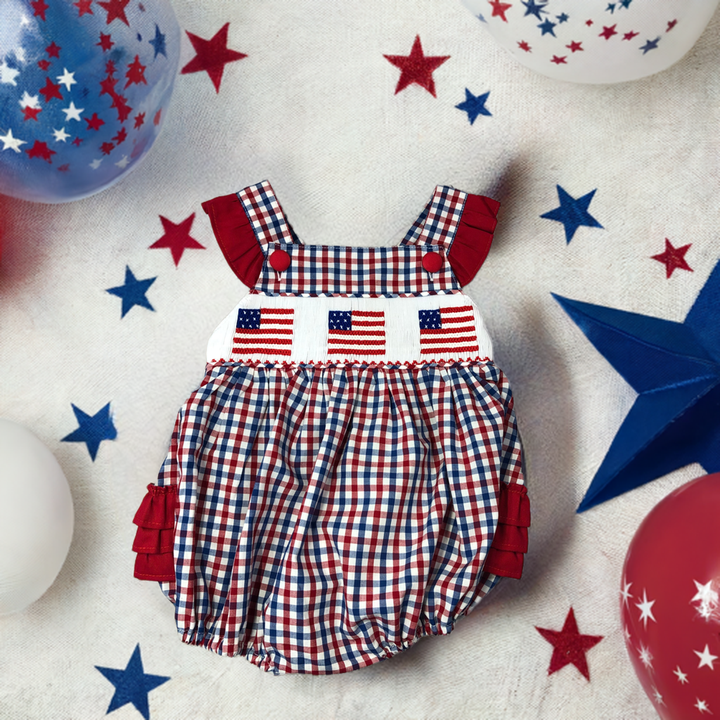 AMERICAN FLAG CROSS BACK SMOCKED CROSS BACK BUBBLE