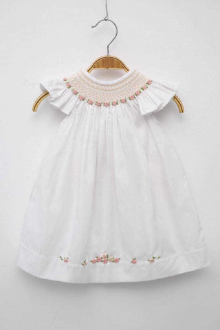 White smocked dress with pink flowers