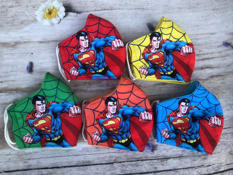 Assorted color of super man cotton face masks for boy teen and small adult