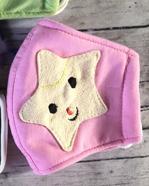Solid color with star applique face mask for girl 3-6 years old