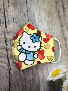 Light yellow Hello Kitty with hearts face masks for girls 7 years old to teen