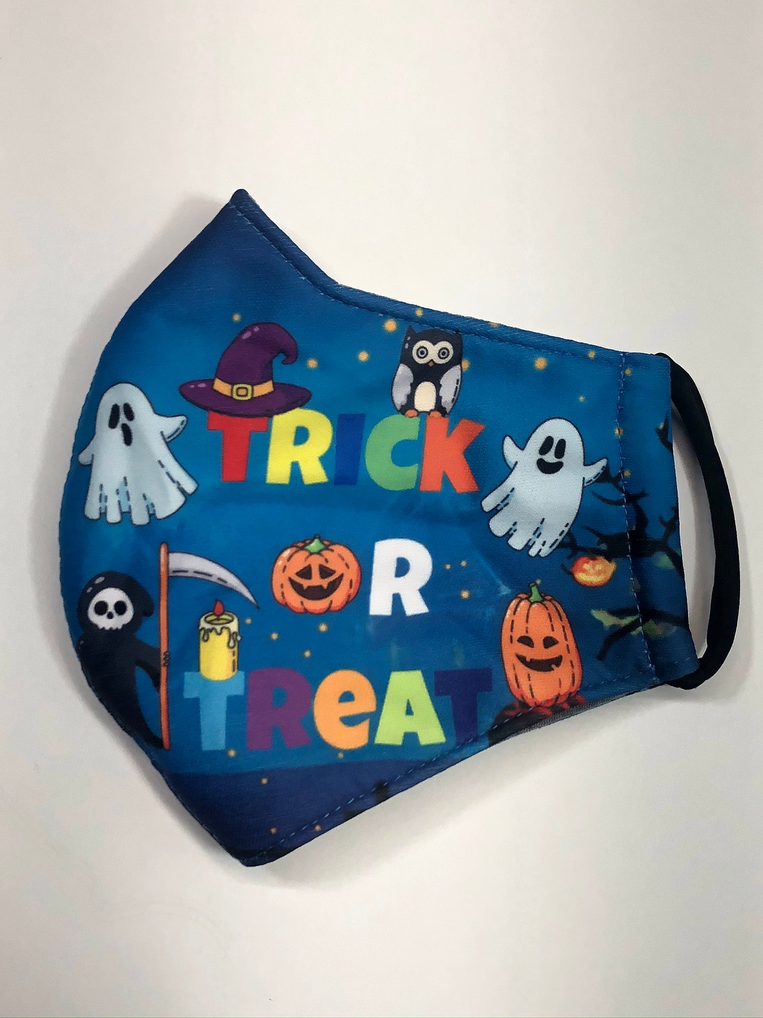 Blue trick or treat face mask for teen & small adult