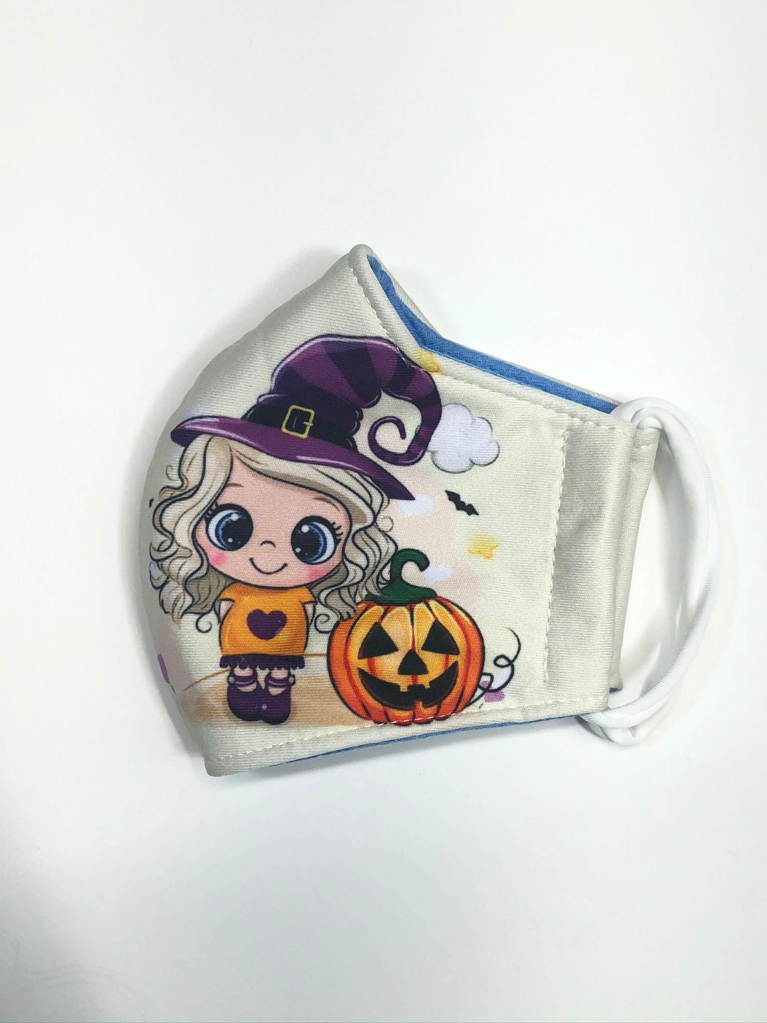 Cute little girl in witch hat face mask for girls 5-10 years old