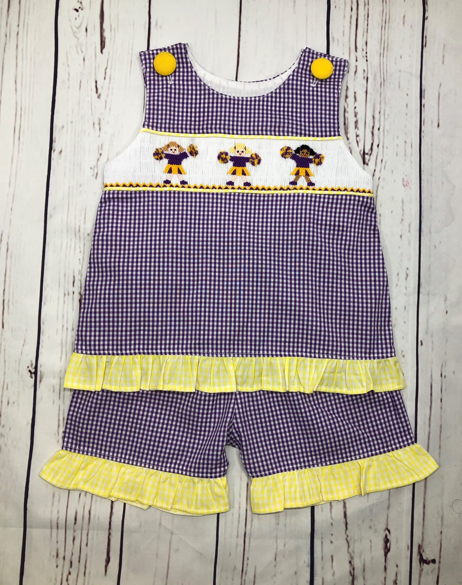 LSU smocked ruffles shorts set