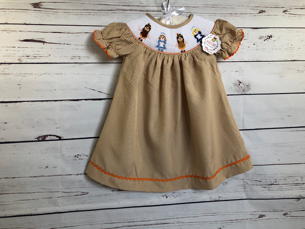 thanksgiving smocked dress Pilgrims and Indian girls smocked dress – Honey Bee Smocked Boutique