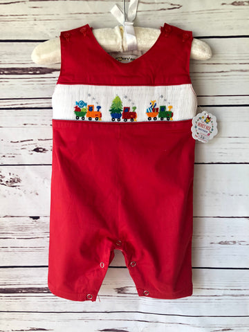 Red Christmas train with gifts romper
