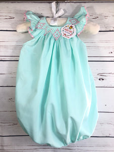 Mint with pink smocked detail bubble