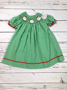 Bright green Santa Claus smocked dress Honey Bee Smocked Boutique Bright green Santa Claus smocked dress Honey Bee Smocked Boutique