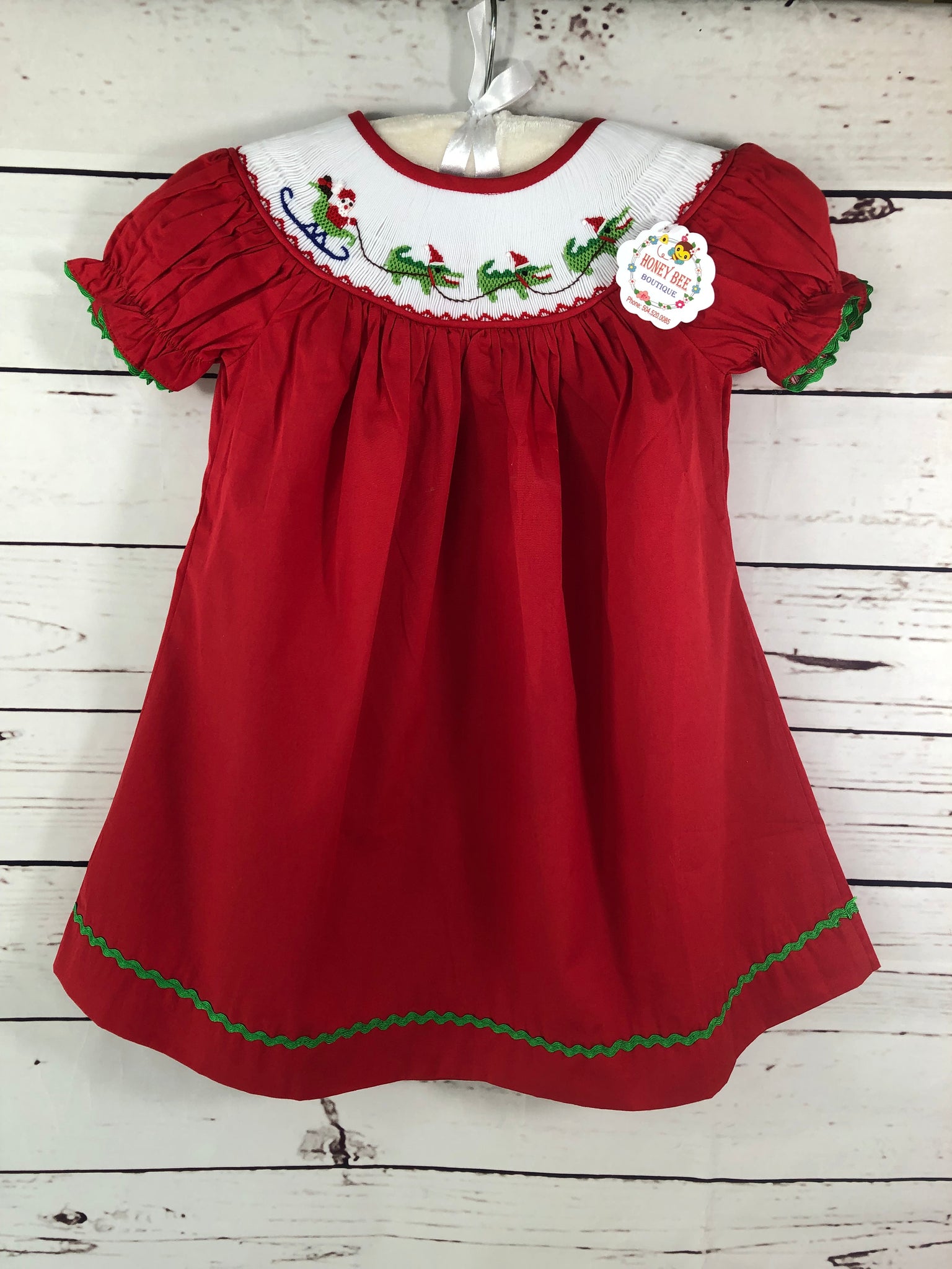 Cajun Christmas smocked dress Honey Bee Smocked Boutique Christmas Smocked Dress