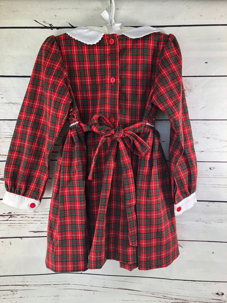 Red green and white plaid vintage smocked dress