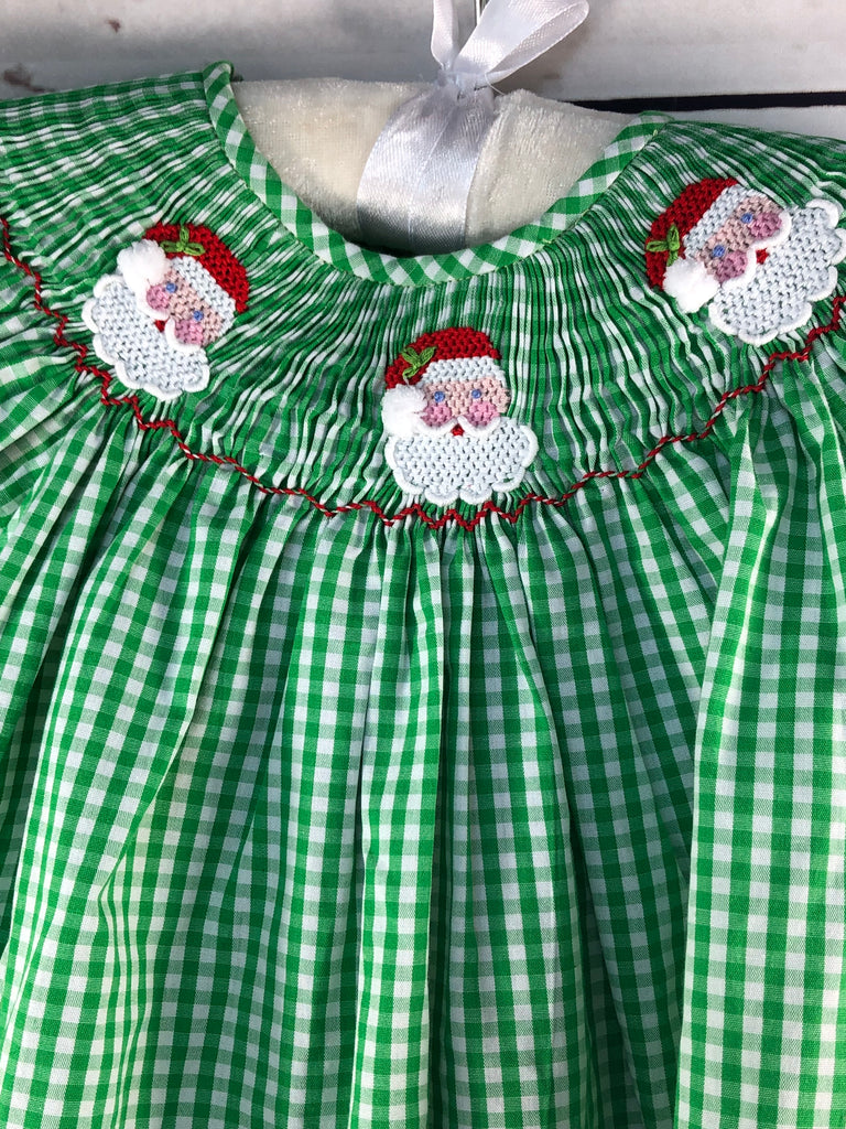 Bright green Santa Claus smocked dress Honey Bee Smocked Boutique Bright green Santa Claus smocked dress Honey Bee Smocked Boutique
