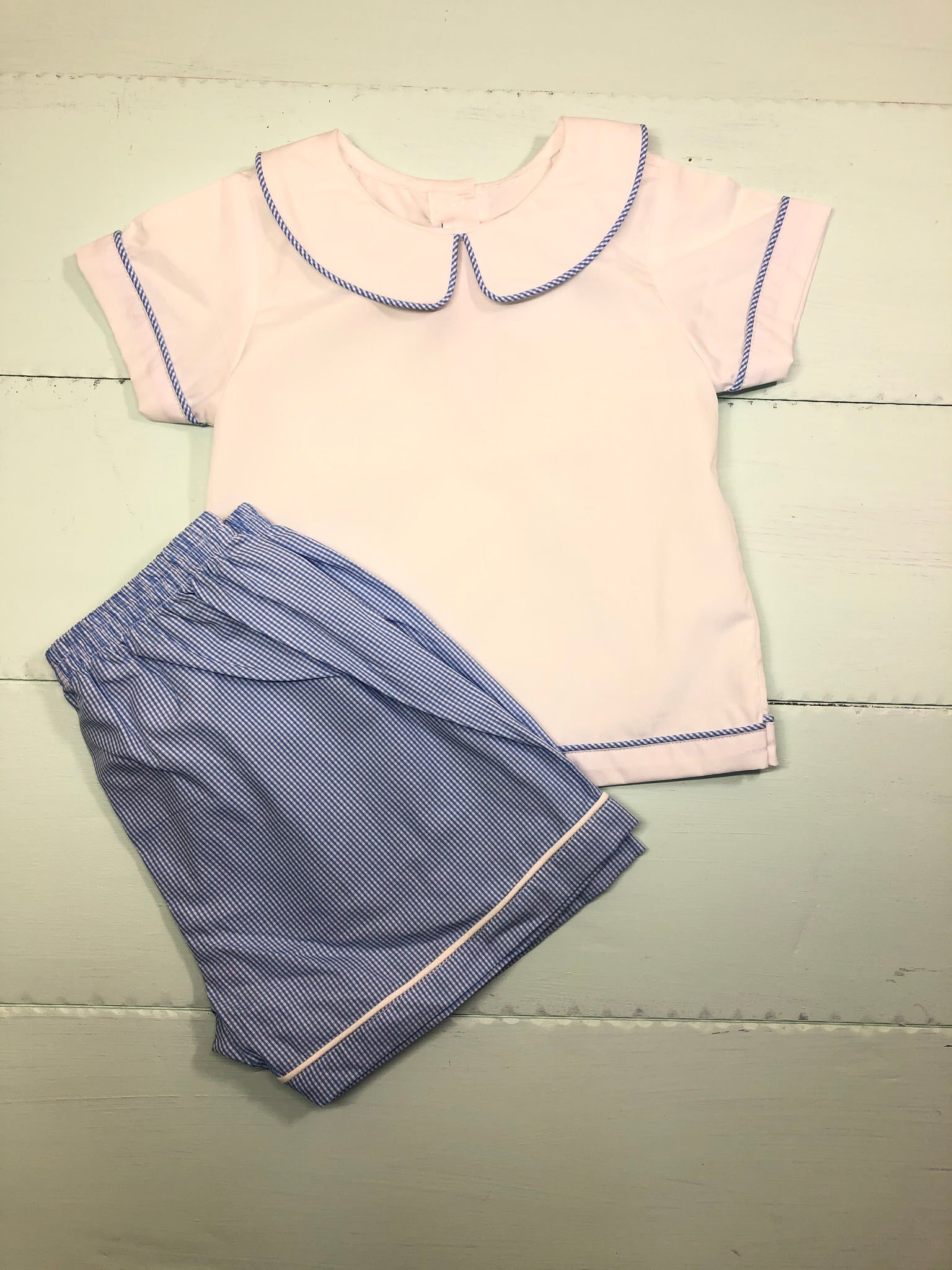 Blue and white brothers shorts set
