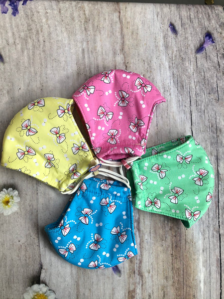Assorted color of bows woven cotton masks 4 ply reversible