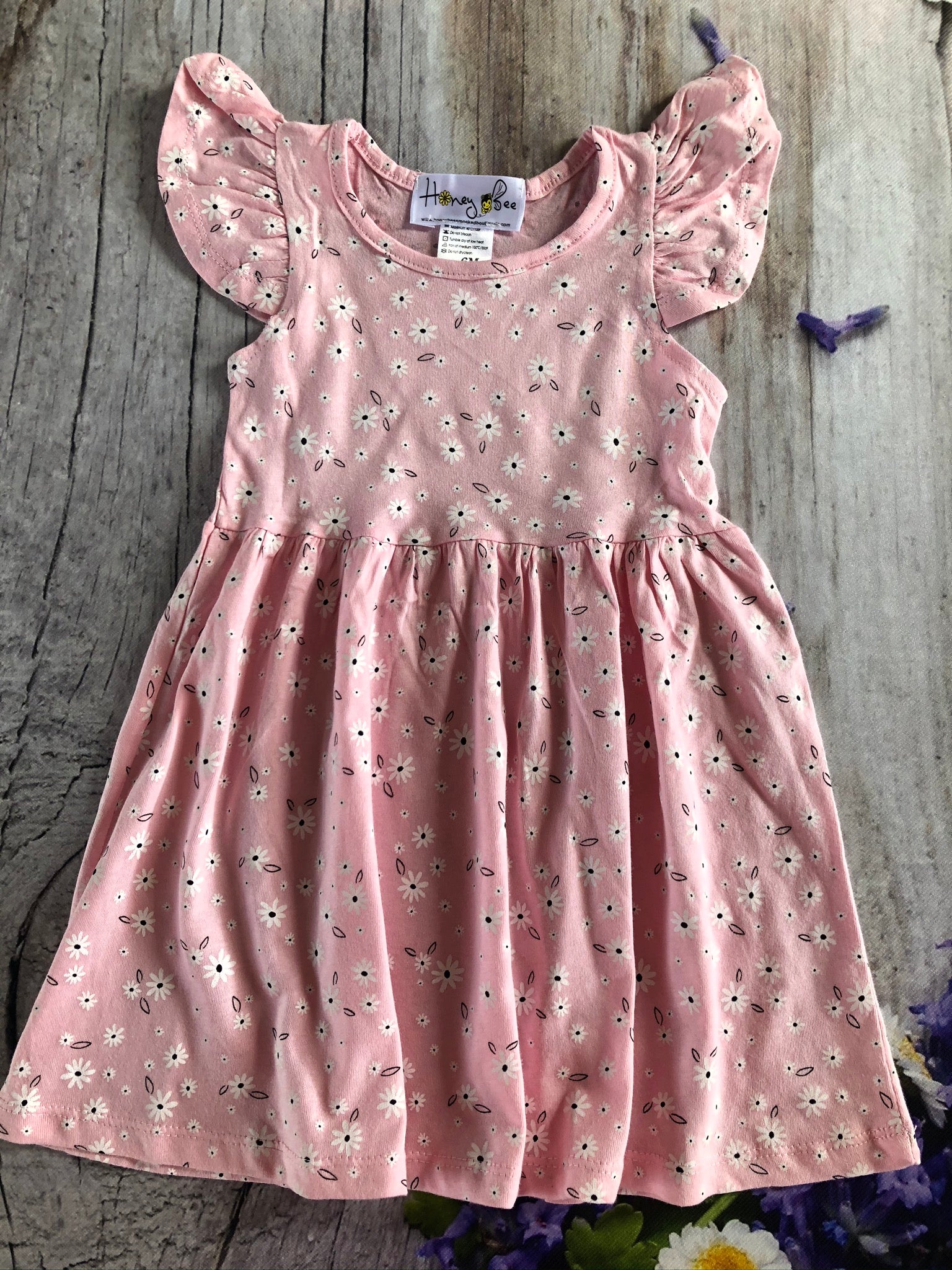 Light pink white flowers knit cotton dress Honey Bee Smocked Boutique Light pink white flowers knit cotton dress Honey Bee Smocked Boutique