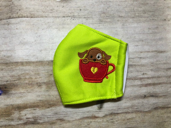 Teacup puppy applique face mask for kids 2-5 years old