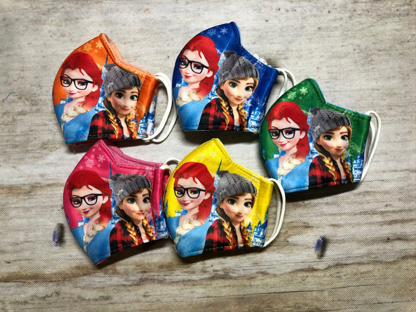 Red hair Elsa and Anna with beanies face masks for girls 2-5 years old