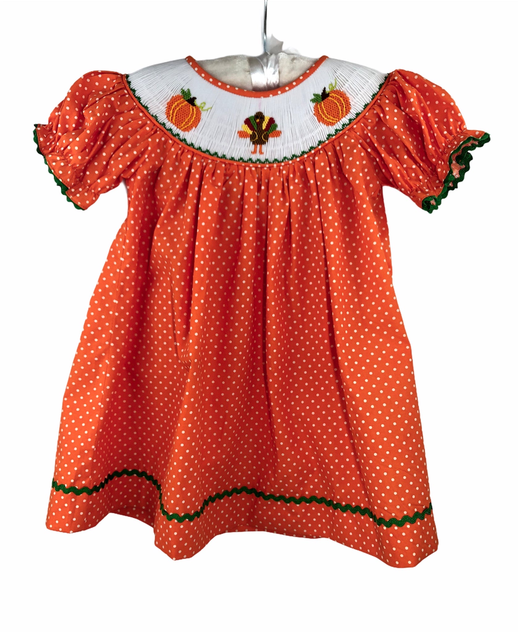 Orange polka dots pumpkins smocked dress