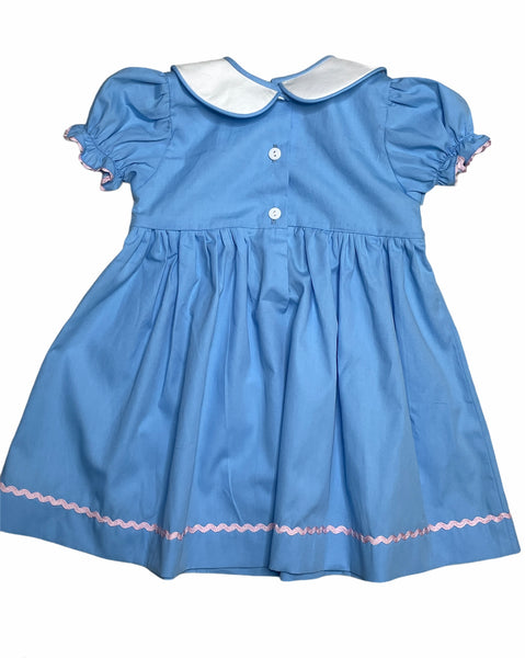 Blue bunnies and eggs girl smocked dress