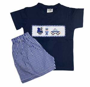 Blue Police smocked T-shirt and shorts