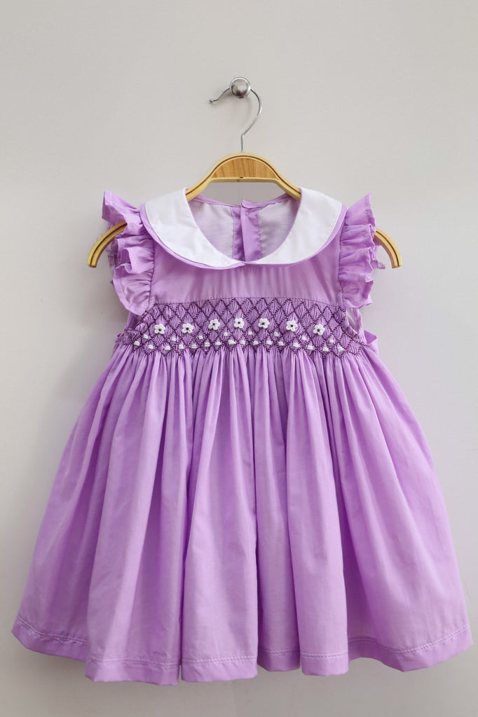 Purple smocked dress white Peter Pan collars – Honey Bee Smocked Boutique