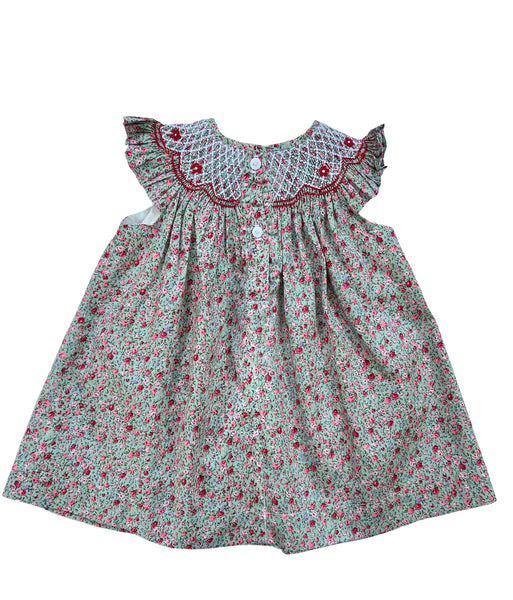 Floral and red rose smocked dress