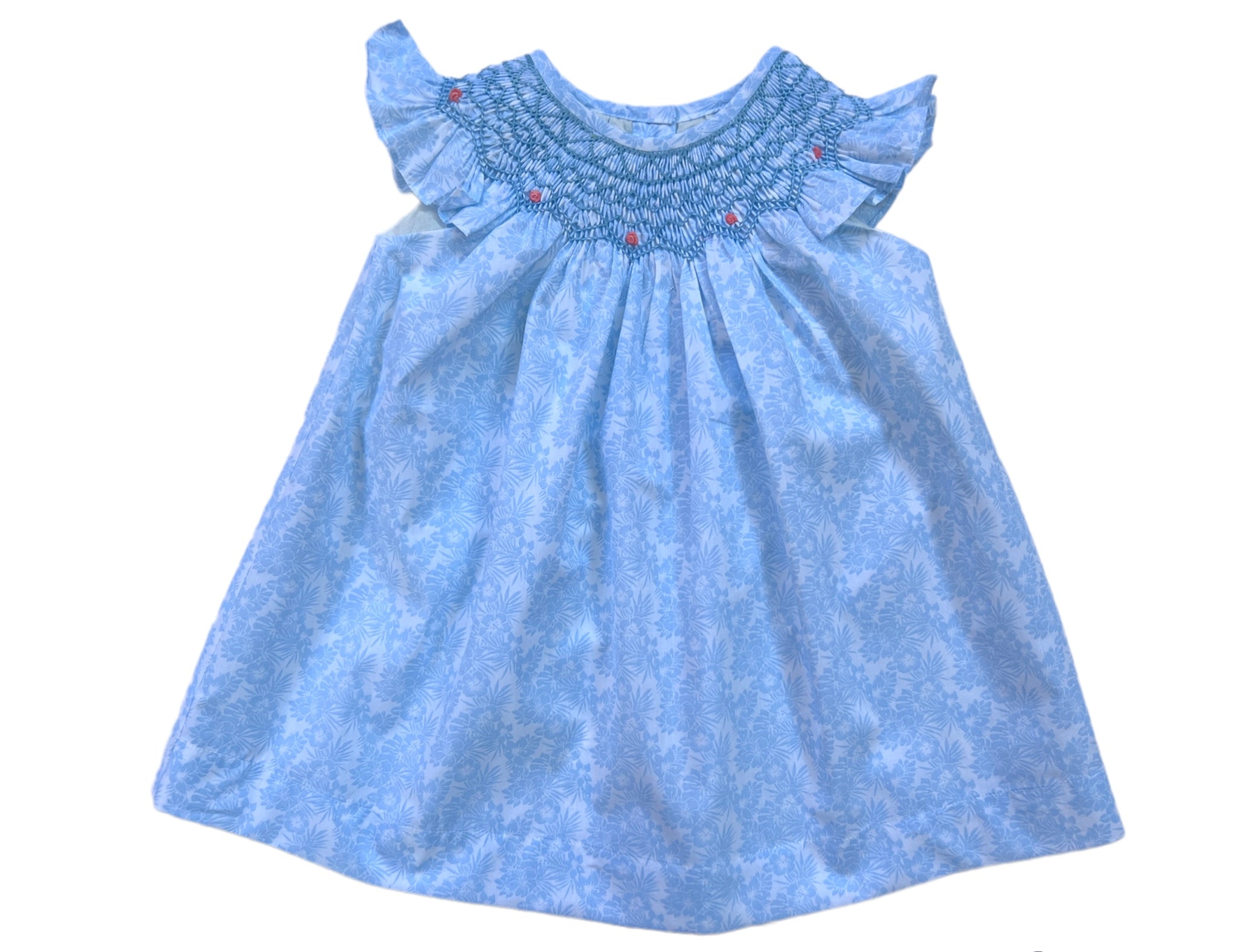 Pastel blue floral smocked dress