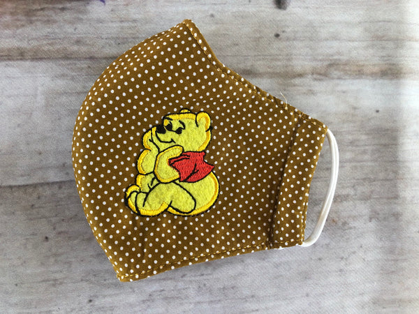 Polka dot Winnie the Pooh cotton face masks for girls 5-10  years old