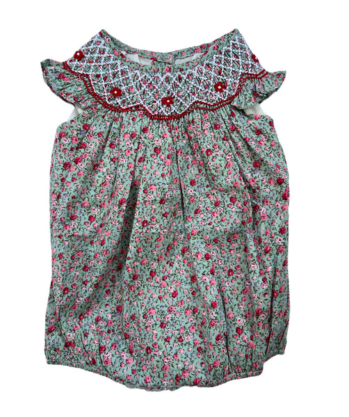Floral with red rose smocked detail bubble
