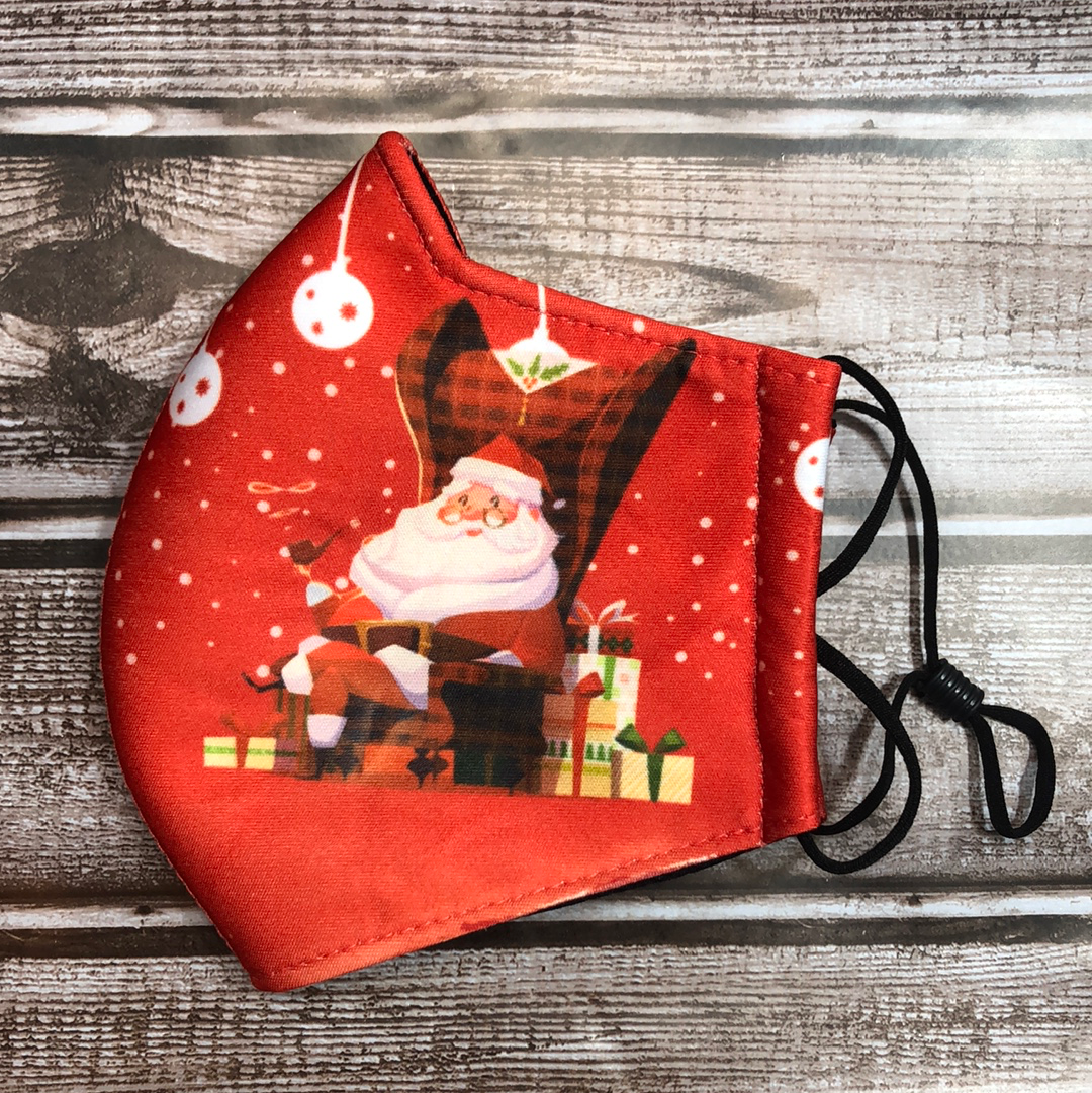 Red Santa Claus and Christmas tree face mask for adult