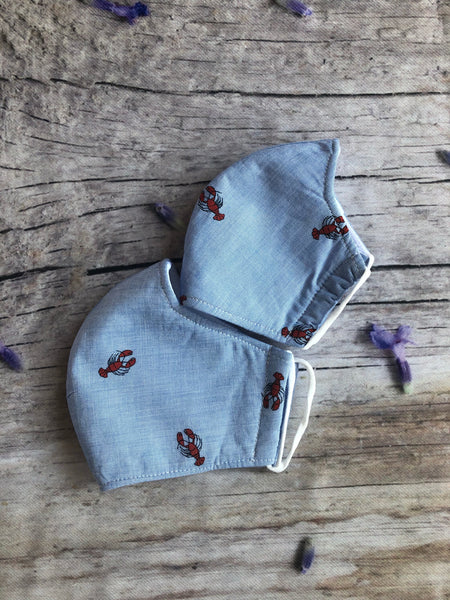 Crawfish cotton mask with pocket for kids